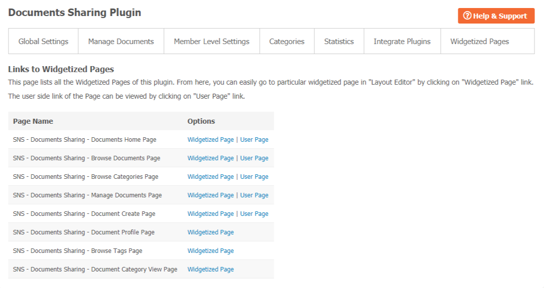 Admin Panel - Widgetized Pages