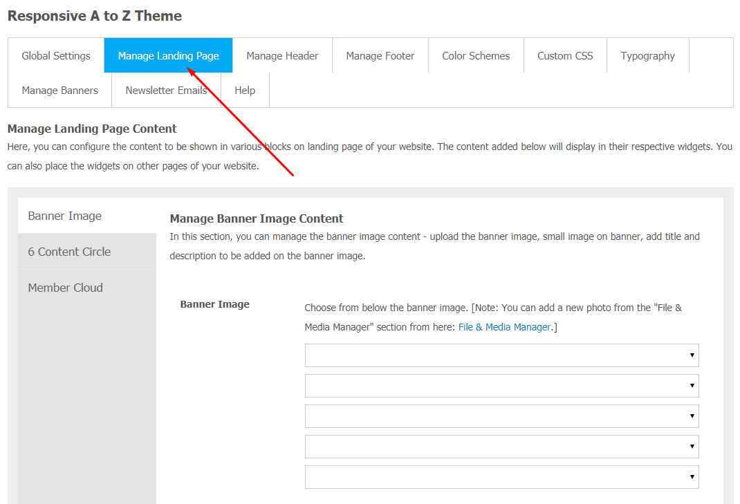 Responsive AtoZ Theme - Managing Landing Page