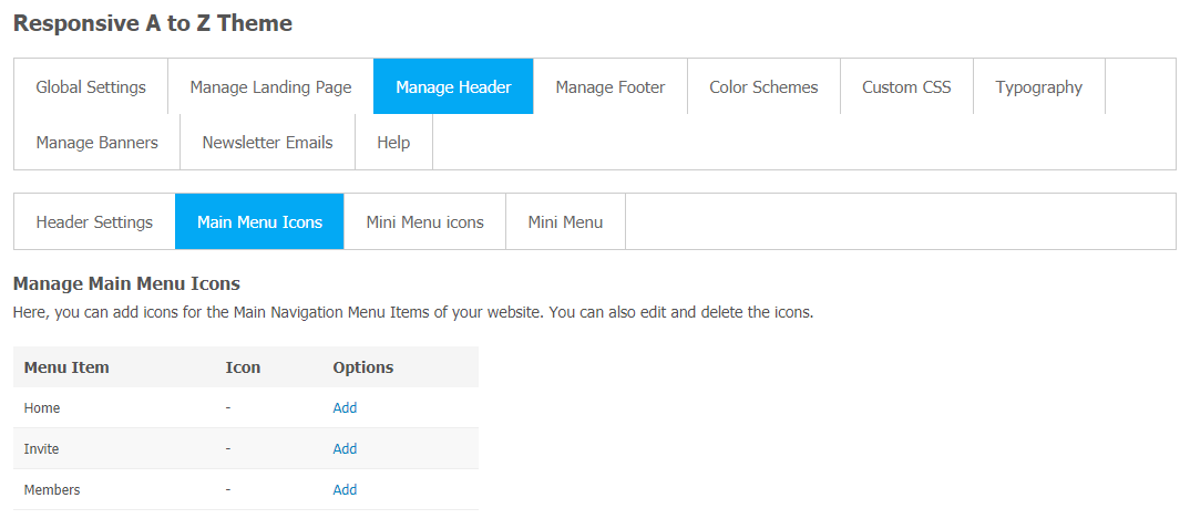 Responsive AtoZ Theme - Manage Header