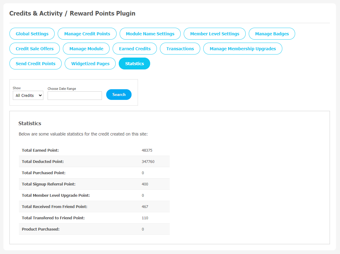 Credits & Activity  Reward Points Plugin