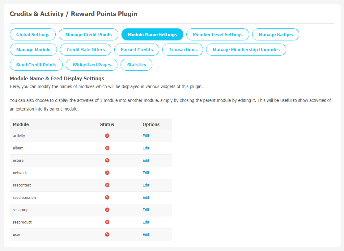 Credits & Activity  Reward Points Plugin