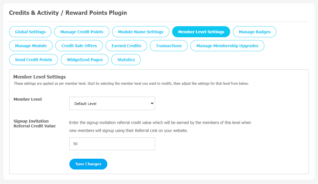 Credits & Activity  Reward Points Plugin