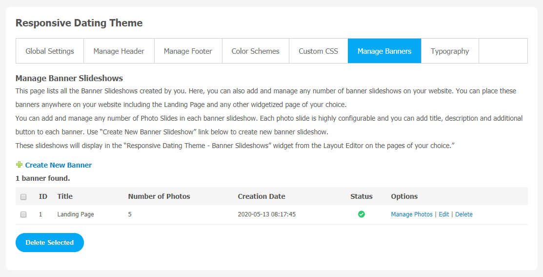 Responsive Dating Theme - Manage Banners