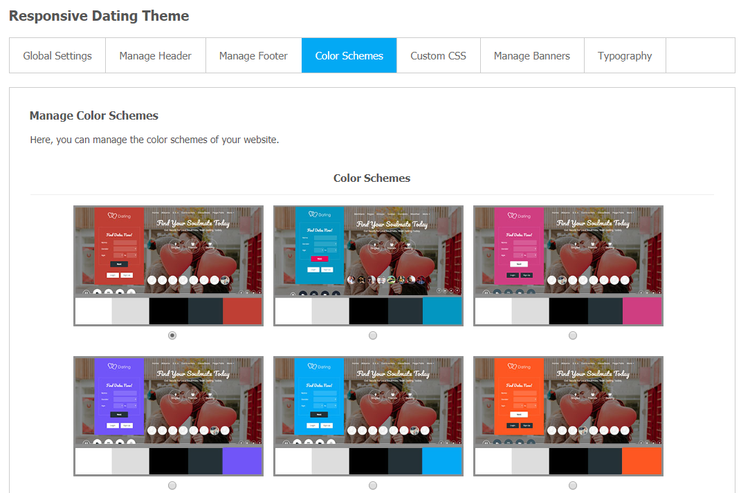 Responsive Dating Theme - Color Schemes