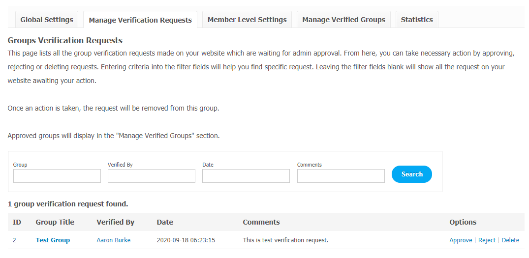Group Verifications by Members Extension