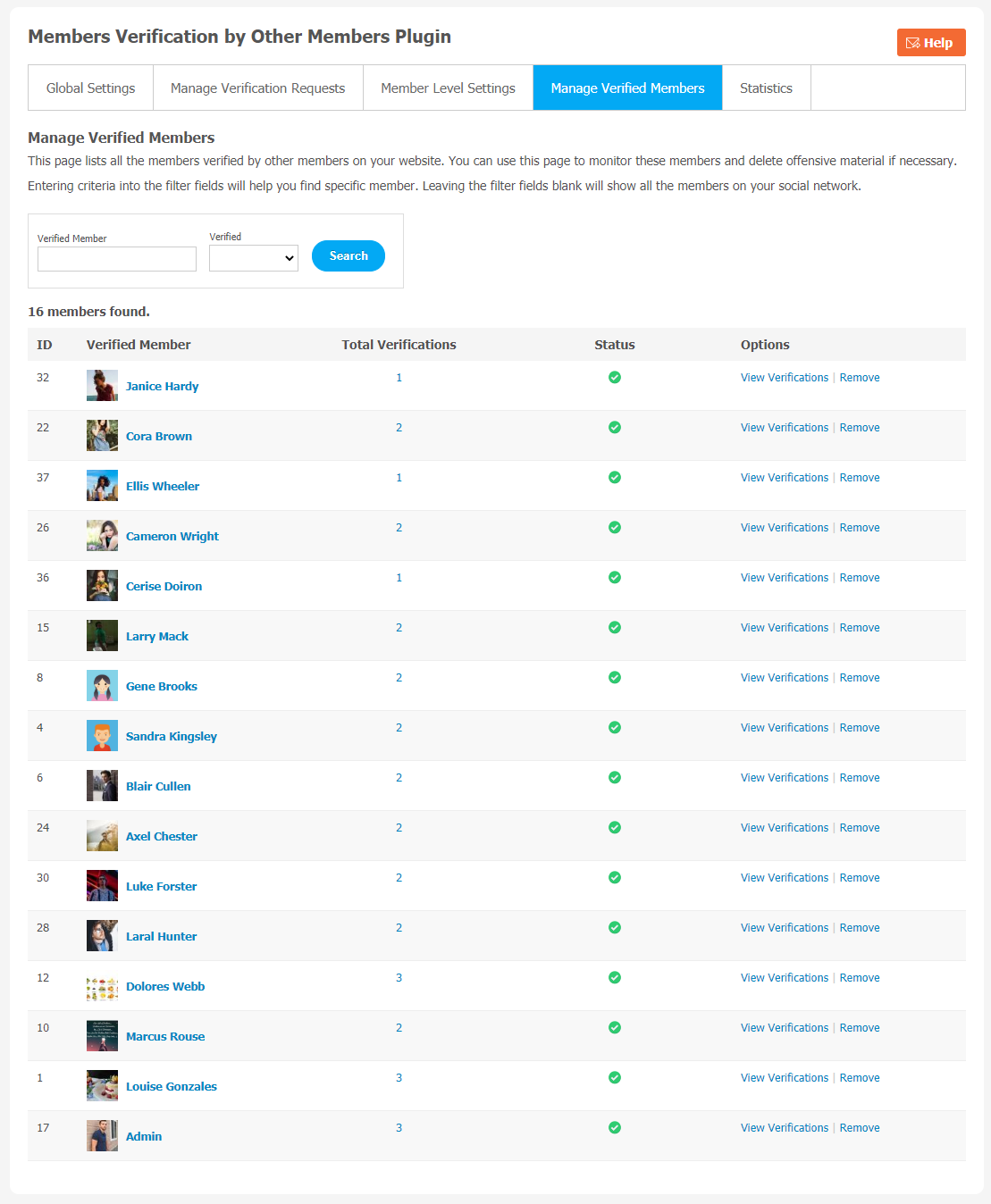 Member Verification by Other Members Plugin