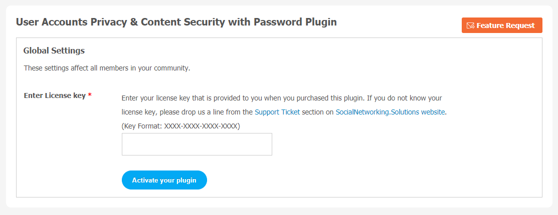 User Accounts Privacy & Content Security with Password Plugin