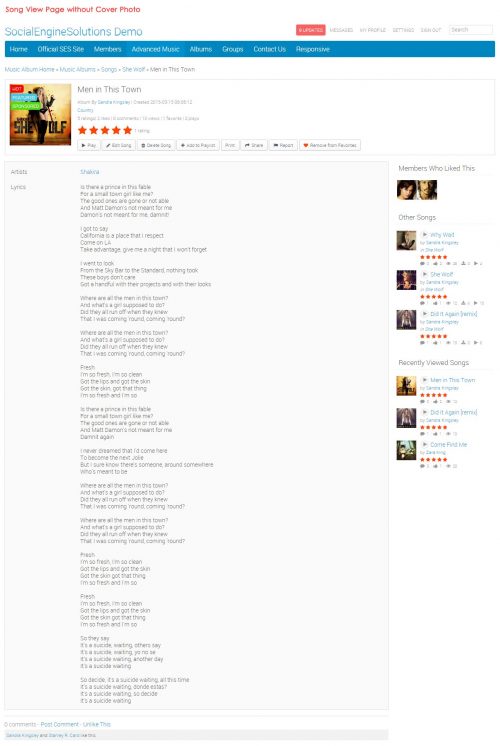 Song View Page without Cover Photo