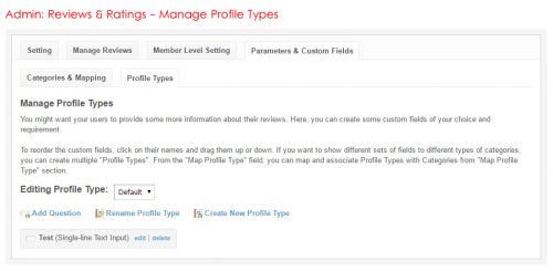 Admin: Reviews & Ratings - Manage Profile Types