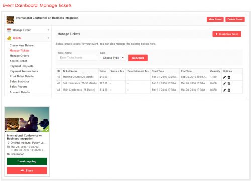 Event Dashboard: Manage Tickets