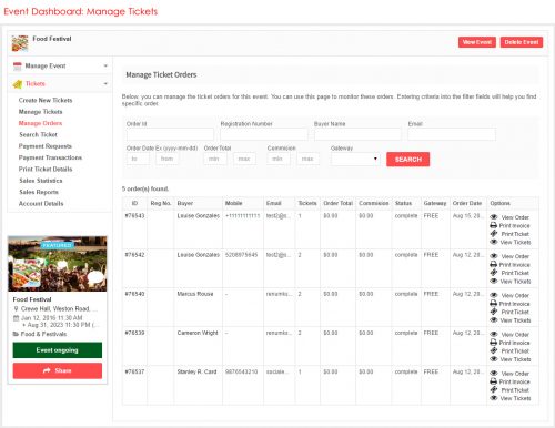 Event Dashboard: Manage Ticket Orders