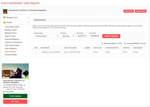 Event Dashboard: Sales Reports