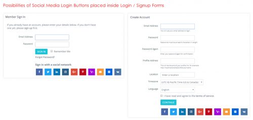 Possibilities of Social Media Login Buttons placed inside Login / Signup Forms