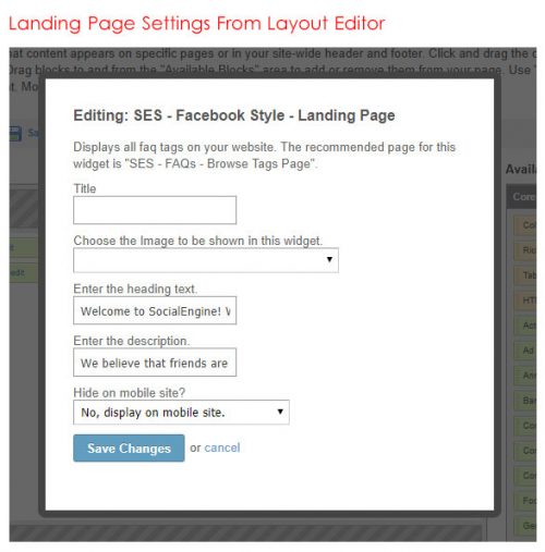 Landing Page Settings From Layout Editor